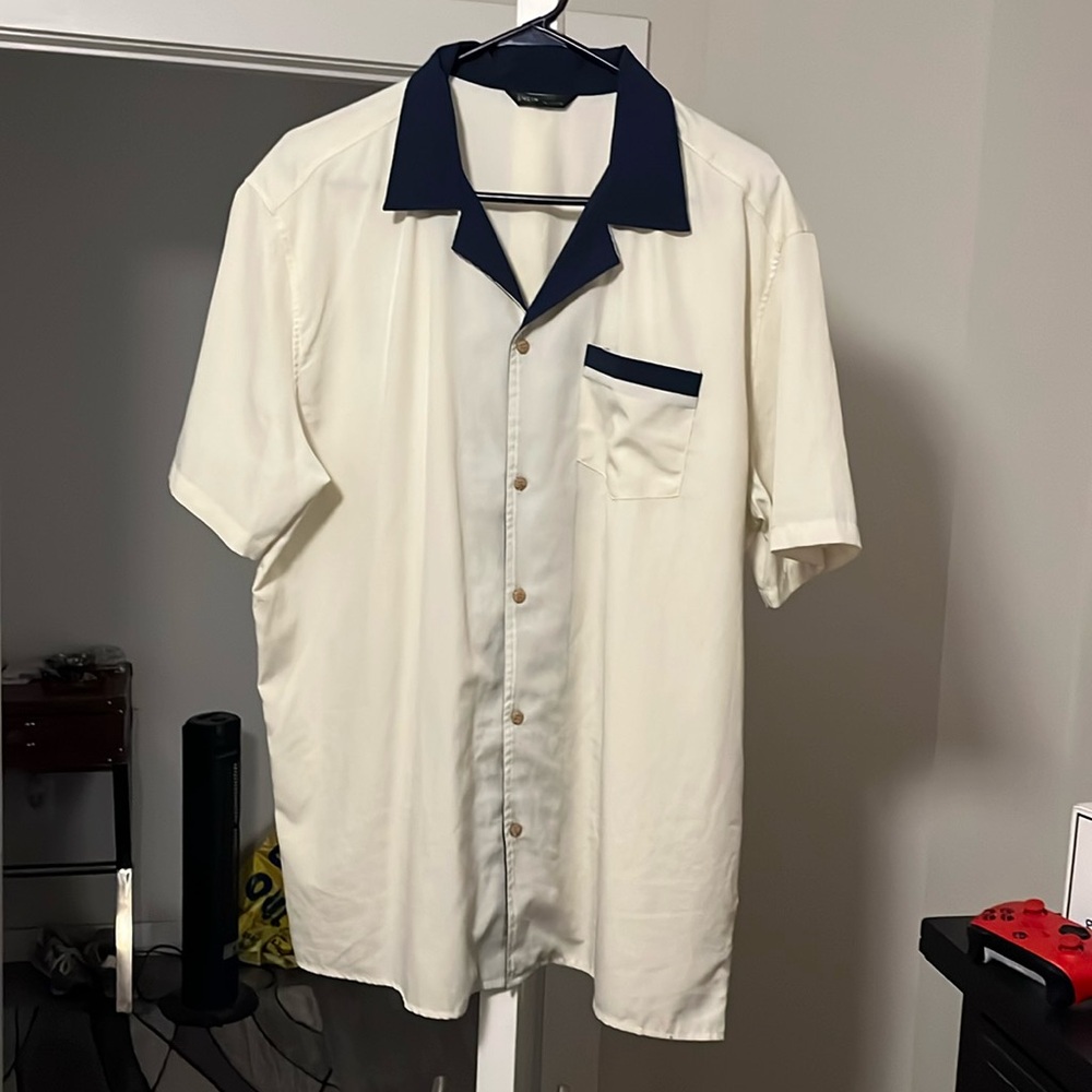 White and black Bowling Shirt. Tony Soprano inspired.